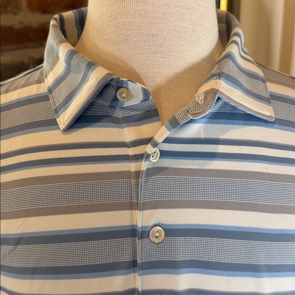 Peter Millar Blue and White Striped Polo - Picture 2 of 8